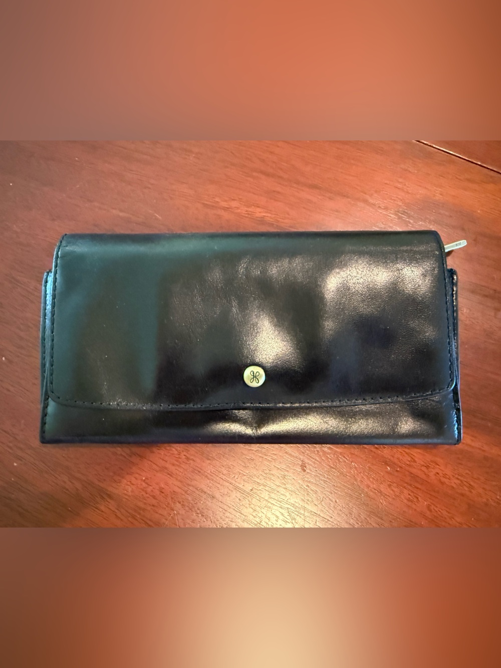 HOBO Black Leather Wallet with Gold Snap Detail